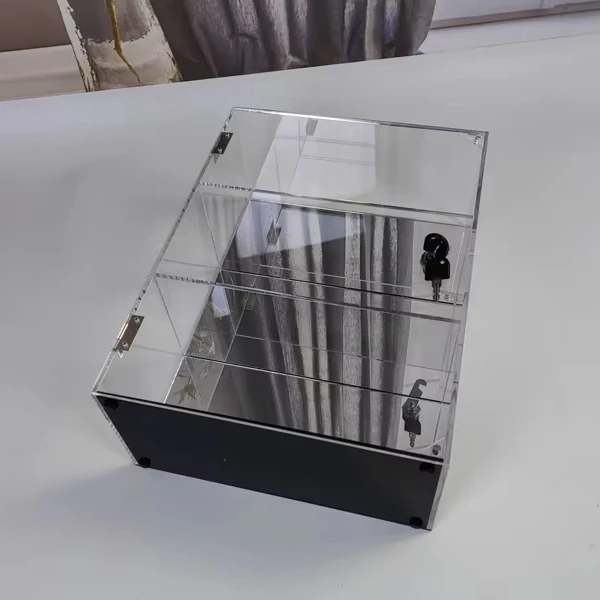 3-Tier Transparent Showcase Display Jewelry Cabinet With Lock Acrylic Display Case With Megntic Door