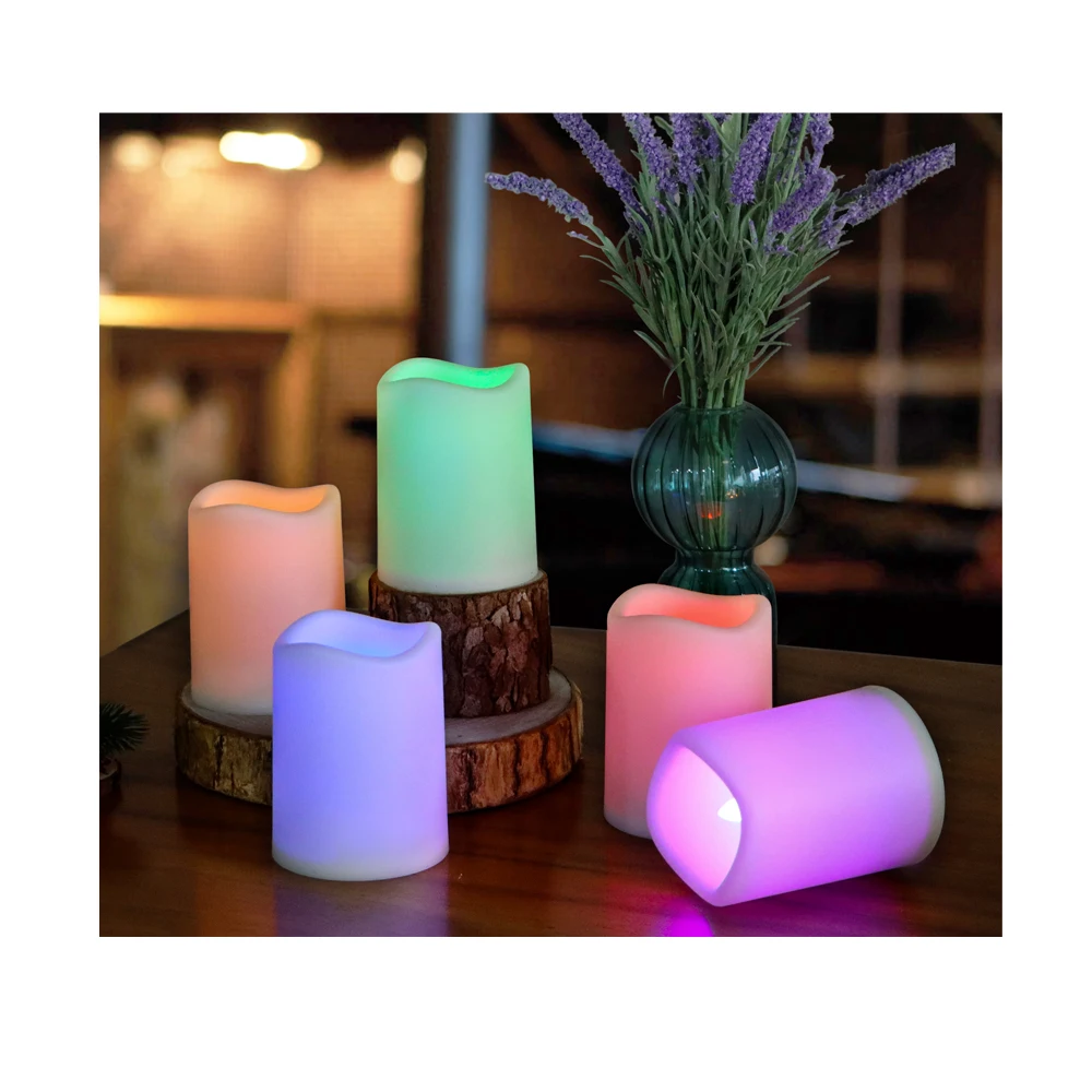 RGB Color Change  Flameless Candles Christmas Halloween Home Decor LED Pillar Electric Led Candle Dia7.5 x H 10cm