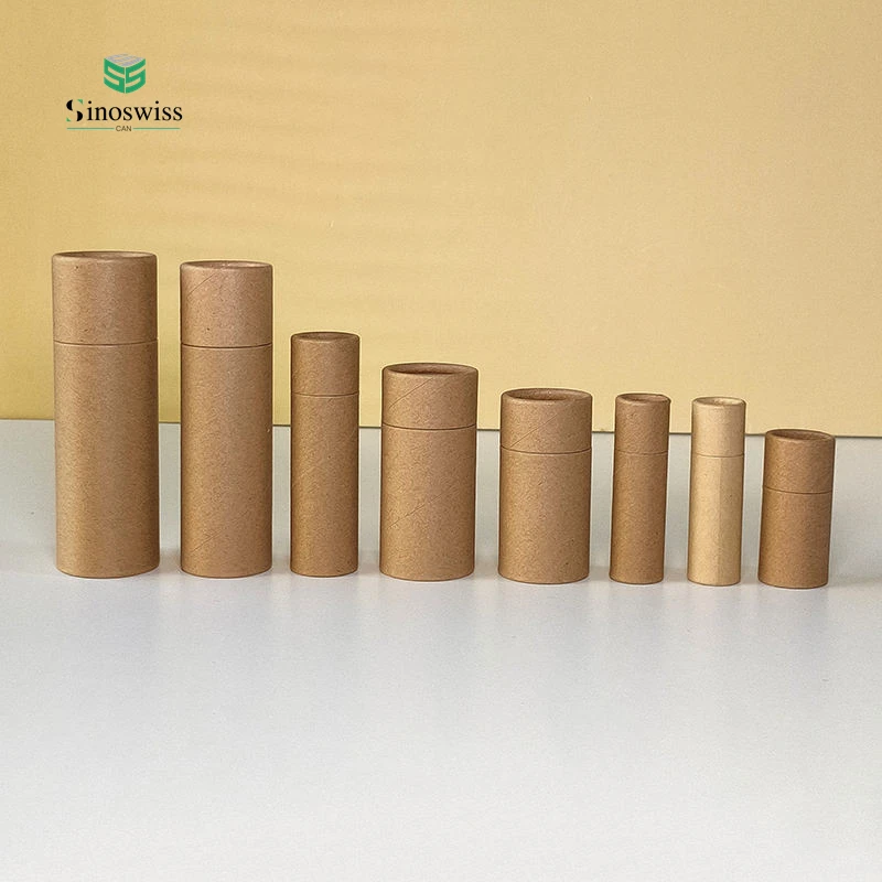 Recyclable Brown White Kraft Paper Tube For Deodorant Lip Balm 8g 14g 28g 42g 56g Push Up Cardboard Cosmetic Packaging
