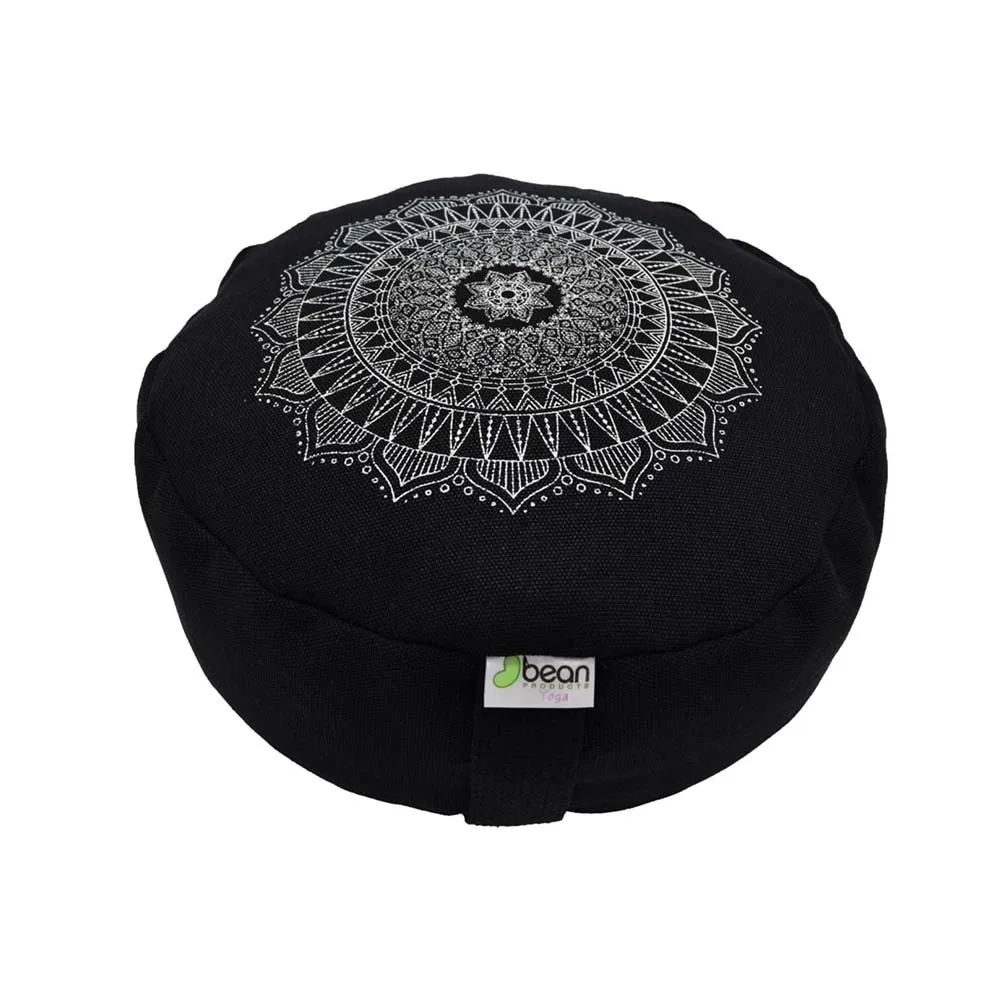 Hemp Round Zafu Meditation Cushion Handmade Modern Circular Bean Products - Mandala Design - Made in USA Organic Cotton Badding