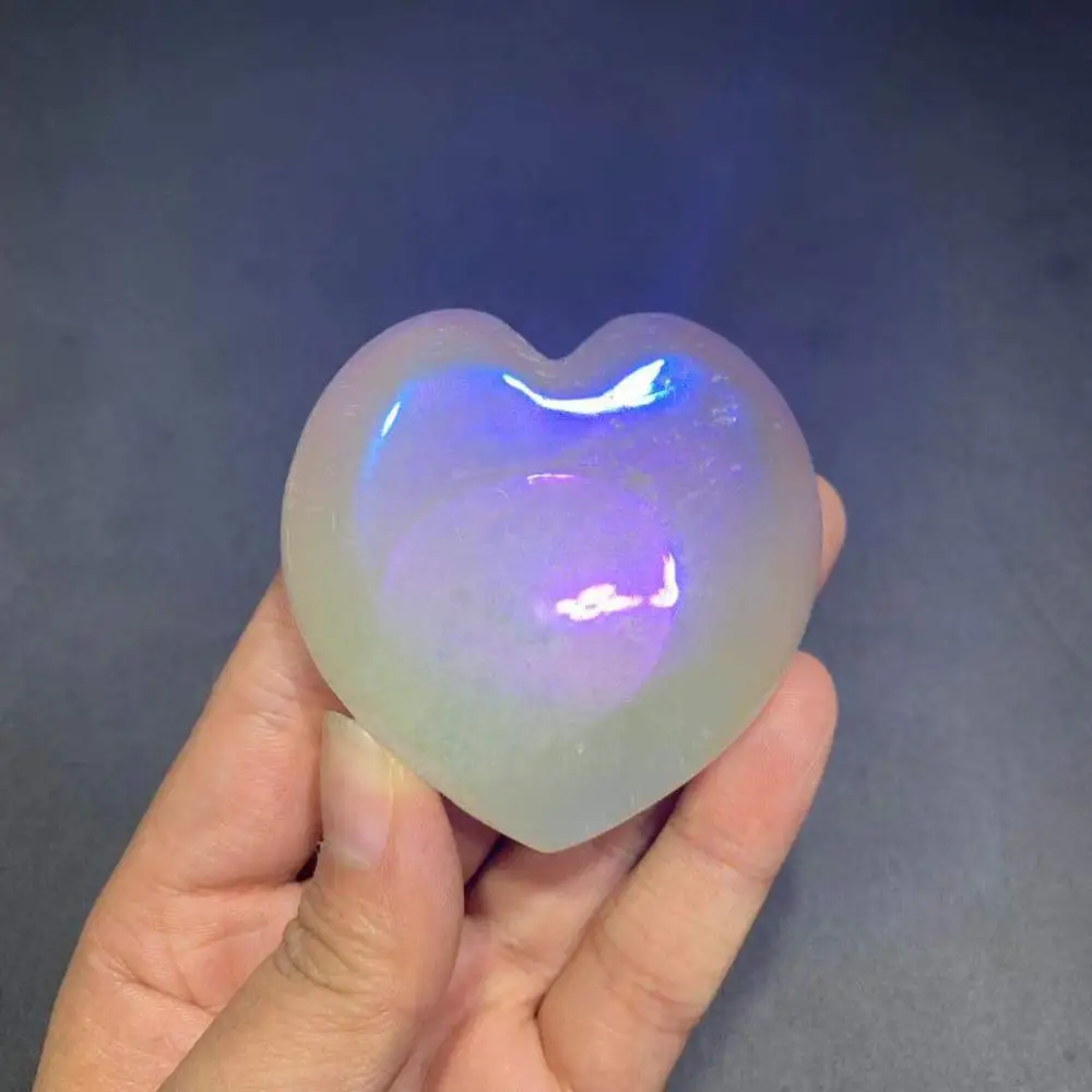 Оптовая продажа природный гальванический Агат aura agate жеодовый кристалл в форме сердца для украшения
