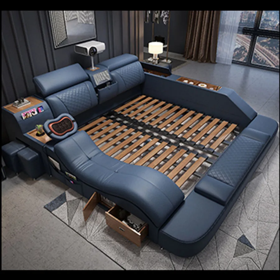 Factory direct sales modern smart tatami bed smart projection storage size wood frame double bed