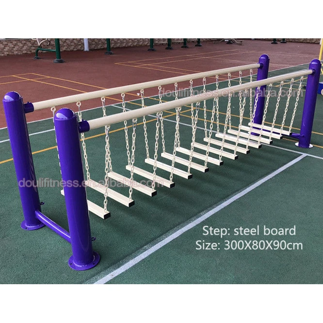 Douli kids outdoor rainbow shaped steel board swing chain bridge playground equipment for children