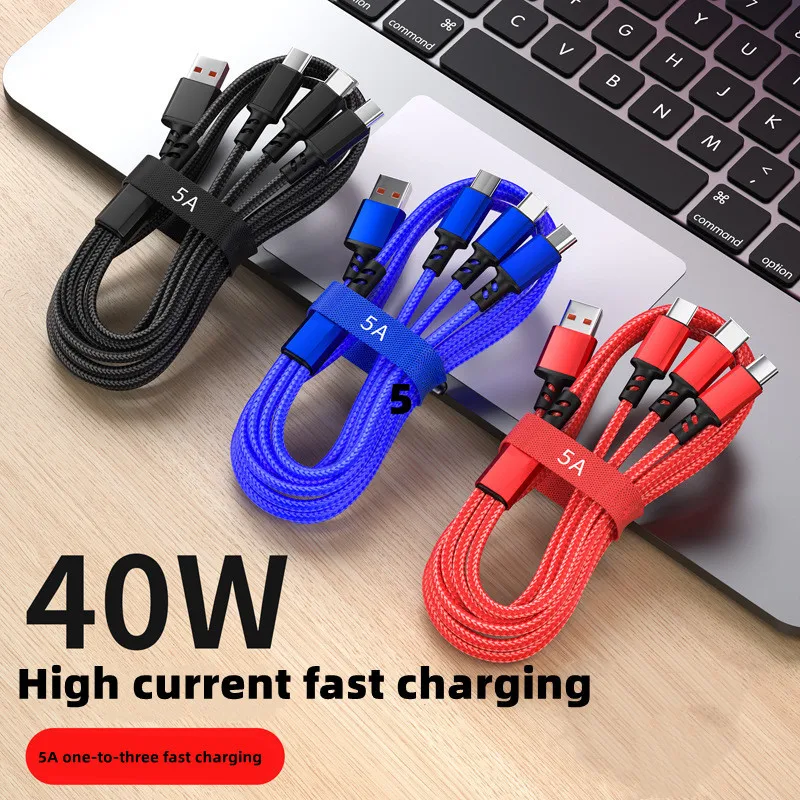 High quality 3 in 1 5a fast charging cables usb charging cable usb nylon data cable wires for all cell phones