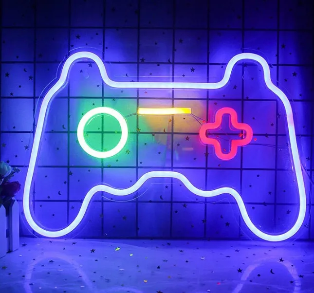 Game Controller Neon Sign LED Gamepad Neon Light PS4 AOXO Playstation Neon Sign for Kids Room Bar Club Art Decor