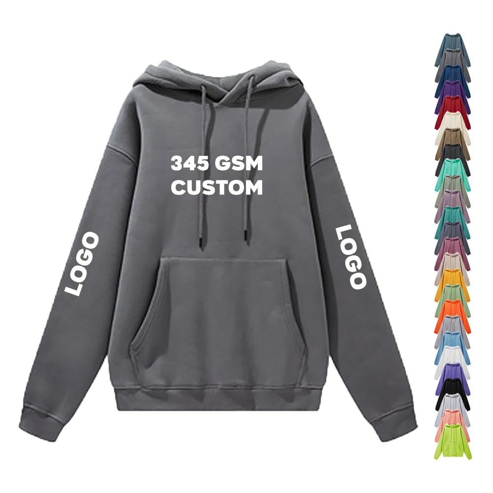 High Quality 100% Cotton Heavyweight 345GSM Custom Puff Silk Screen DTG Printed Men Pullover Plus Size Sweatshirt Hoodies