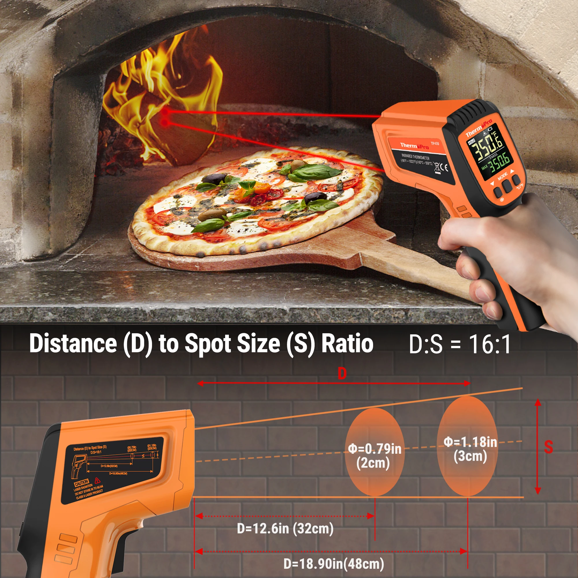 ThermoPro TP450 Dual Laser Temperature Gun for Cooking, Digital Thermometer for Pizza Oven Grill
