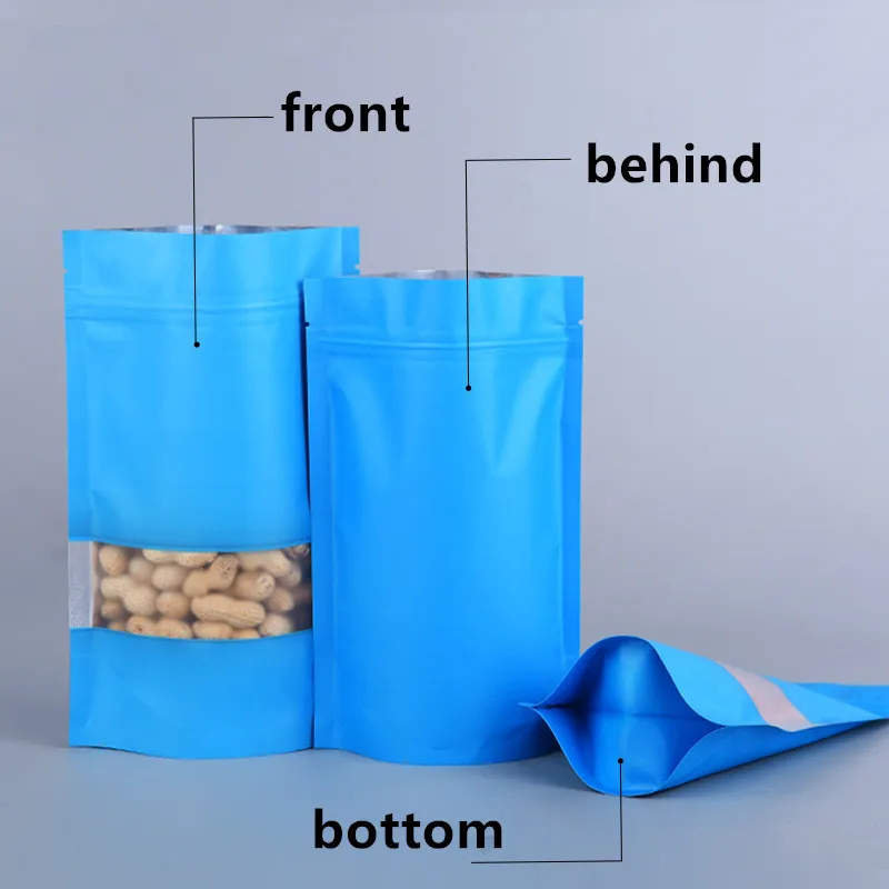 In stock high quality Resealable Colors matte black pouch clear window aluminum foil stand up ziplock bag