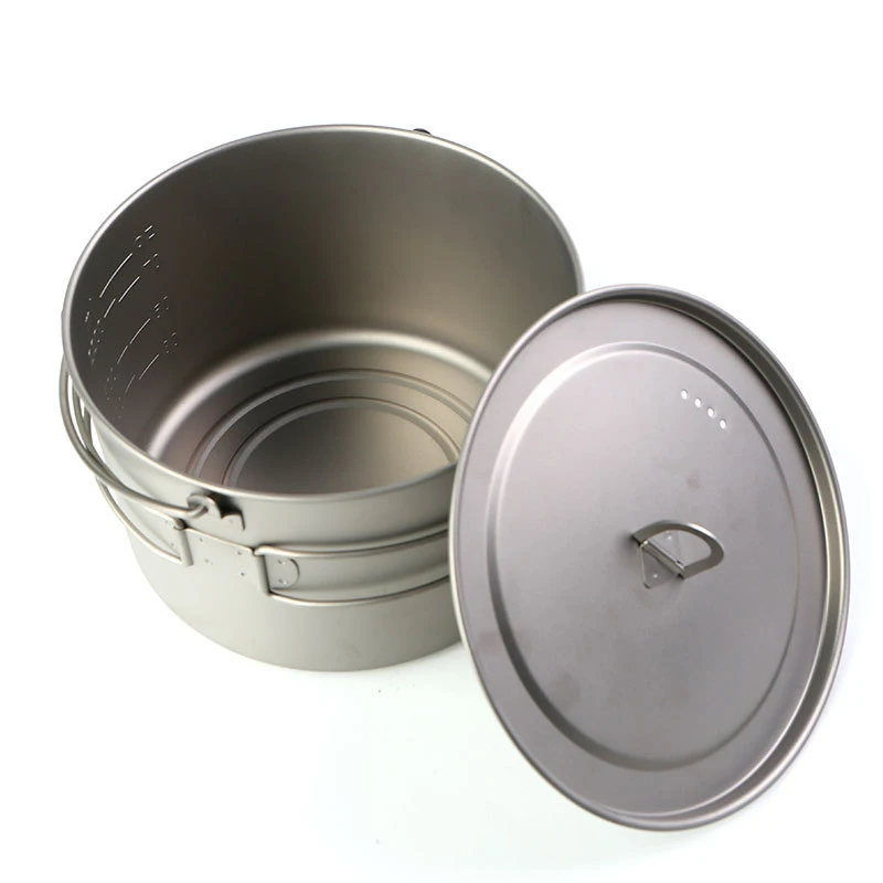 2000ml 2800ml Outdoor Camping Large Titanium Cooking Pot Set with Folding Handle
