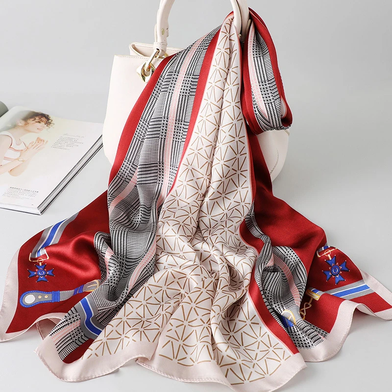 high quality 100% mulberry silk scarf hijab shawls 12/16/19mm silk print scarf for women