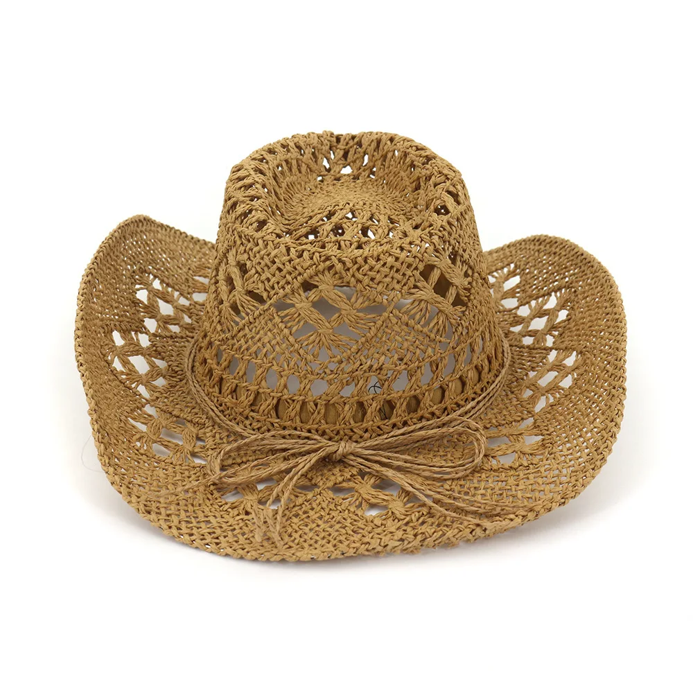 wholesale low MOQ Hand made straw cowboy straw hats for men sun hats beach hats for women with chin string