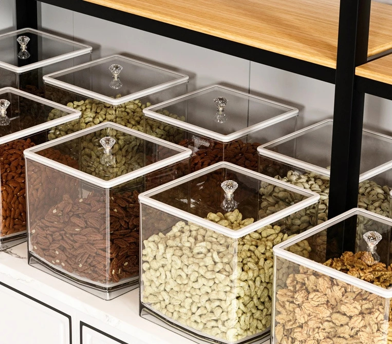 plastic food grade airtight acrylic box for bulk candy cereal grain nuts beans and other bulk products