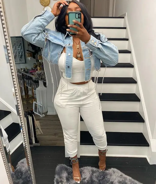Autumn Casual Chain Decoration Outerwear New Fashion Frayed Sky Blue Single Breasted Cardigan Denim Coat Women Fall Jackets 2021
