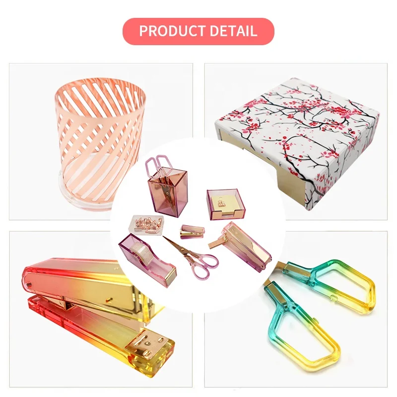 JSM Gift Box Set 6In1 Custom Acrylic Stapler Tape Dispenser Pen Holder Scissor Memo Box For School Student