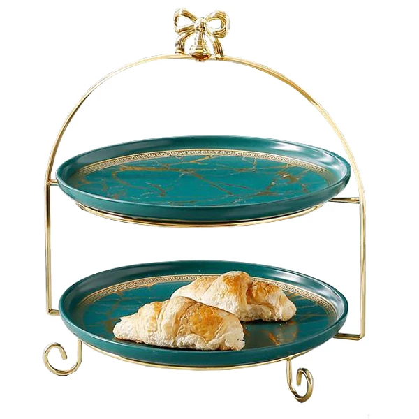 European double-layer snack plate afternoon tea double-layer tray fruit plate ceramic cake plate.