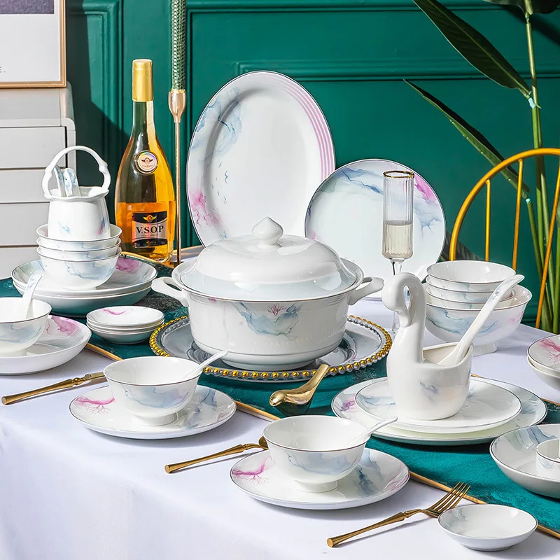 Web celebrity wholesale jingdezhen ceramic tableware ceramic bowl chopsticks dishes suit to add LOGO household  set of dishes