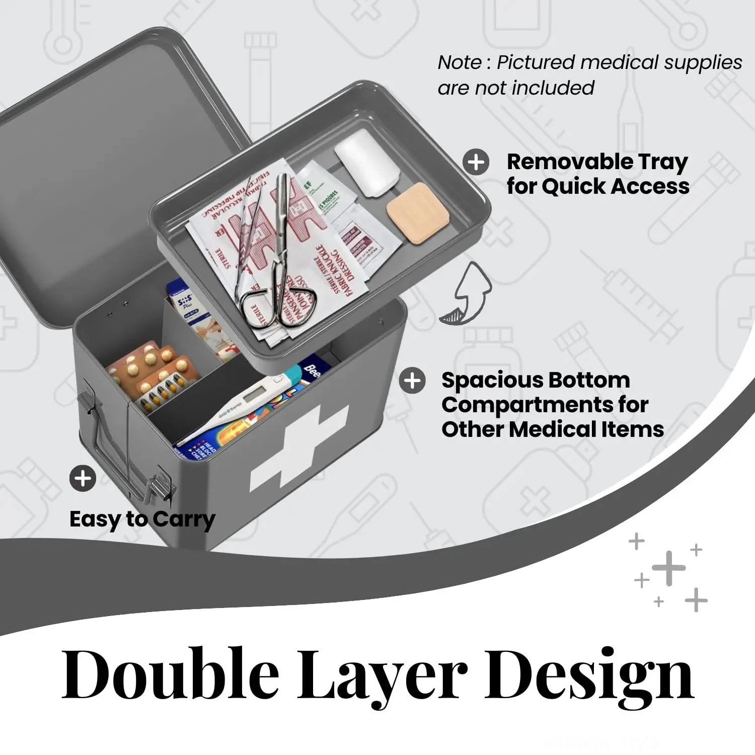 Metal Grey Medicine Box Tin Custom Storage Box First Aid Metal Box For Home