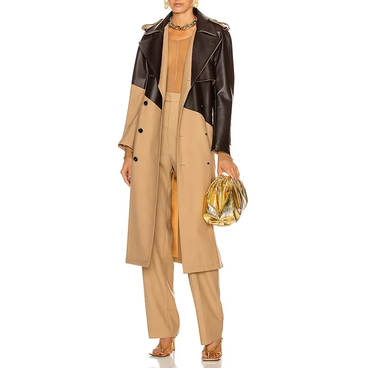 Latest fashion design high quality custom black leather trench coats for ladies