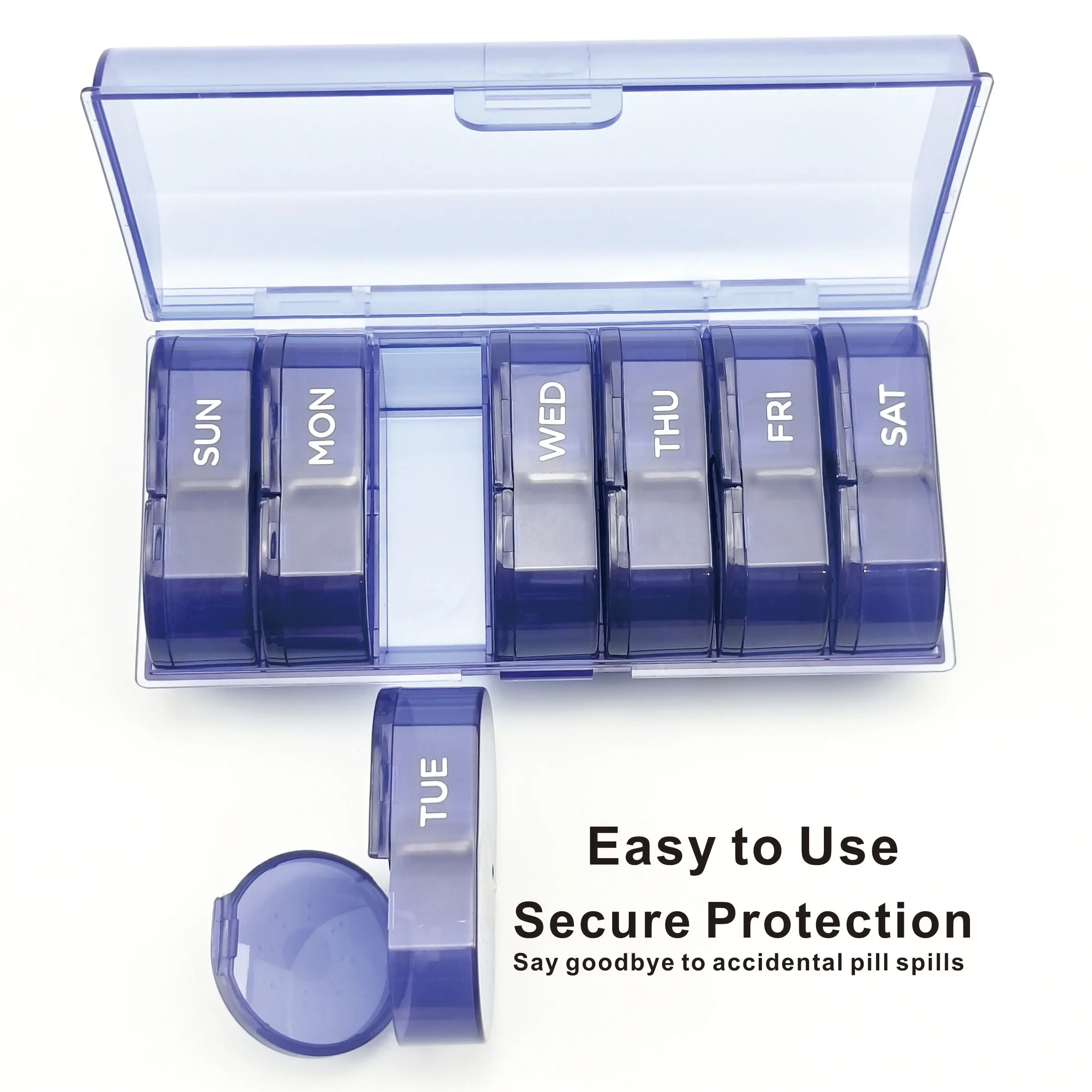 Hot New Portable Blue Bisphenol A (BPA)-Free Weekly Pill Organizer 7 Day 14 Compartment PP Plastic Pill Box Daily Pill Organizer
