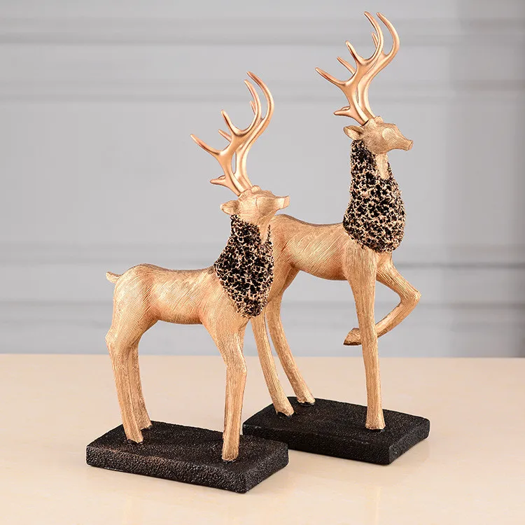 Art Home Office Room Desk Decor Gifts Modern Elk Statue Resin Deer Figurine Couple Sculpture