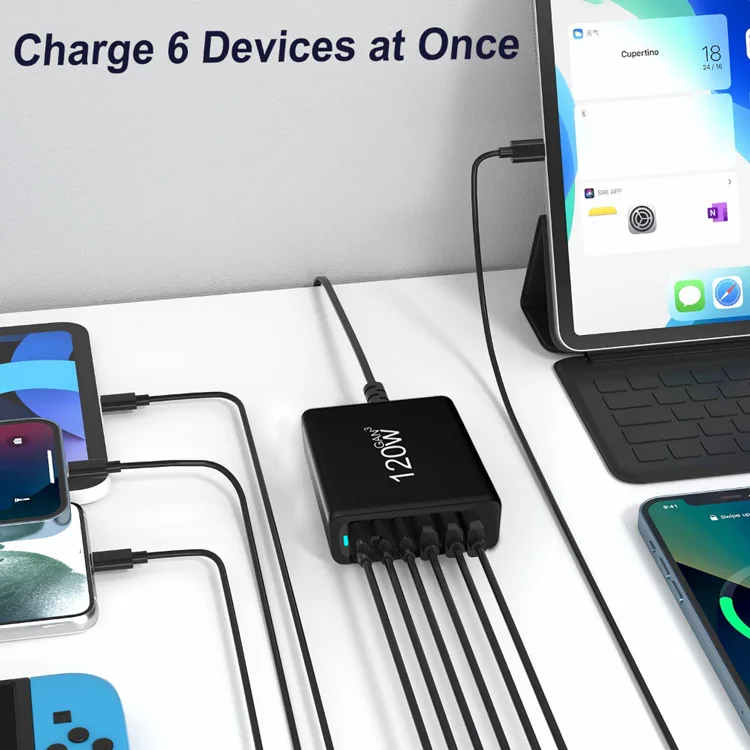 Jmax AU UK Plug 120 Вт GaN Type C зарядное устройство 6 портов PD3.0 AFC Быстрая зарядка для iPhone Samsung Xiaomi 120W USB адаптер питания