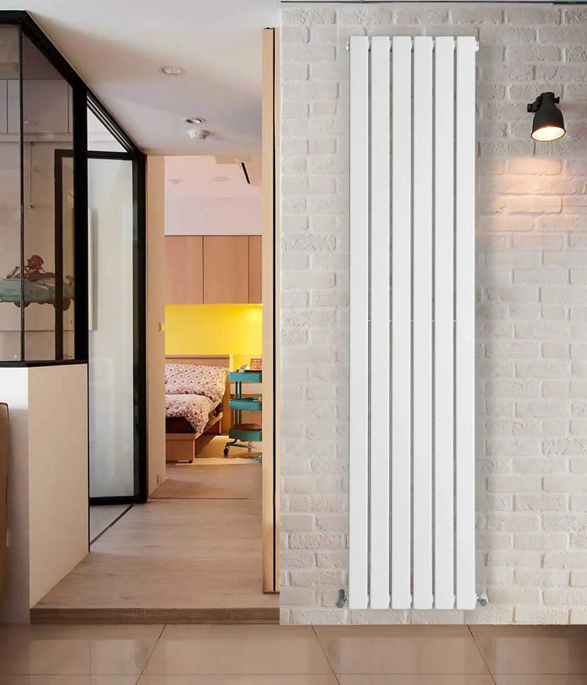 1800 x 408 mm White Designer Vertical Column Radiator  Double Flat Panel For Home Central Heating