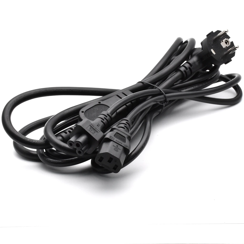 EU Europe Schuko Plug 3-Prong Male plug to C13+C5 Female  Y Splitter Adapter Cable Cord,EU to C13+C5 Power Extension Cord