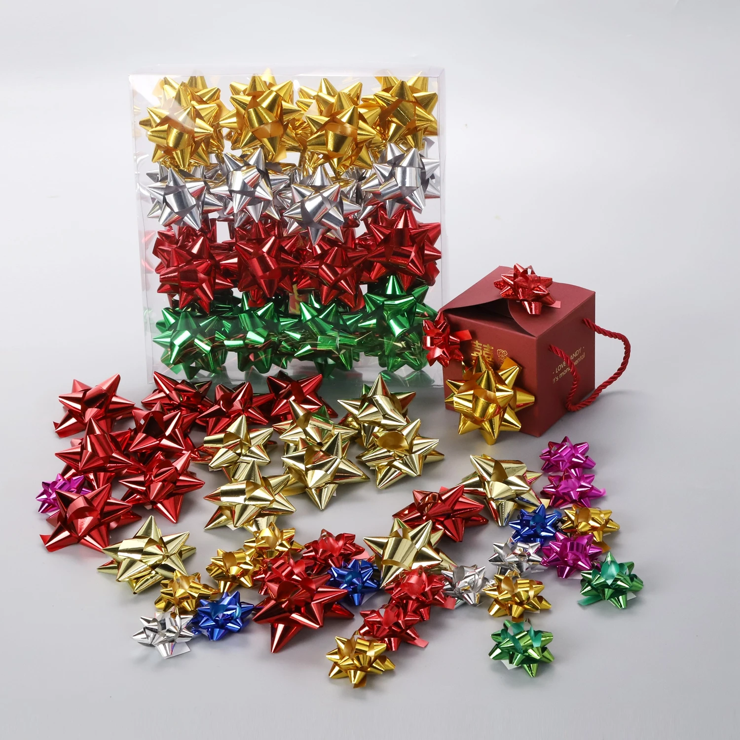 F  metallic color plastic ribbon gift wrap star bow plastic ribbon star bow for gift decoration