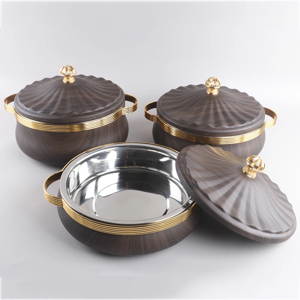 New Design Luxury Stainless Steel Insulated Food Warmer Casserole Arabic Food Containers 3PCS Set