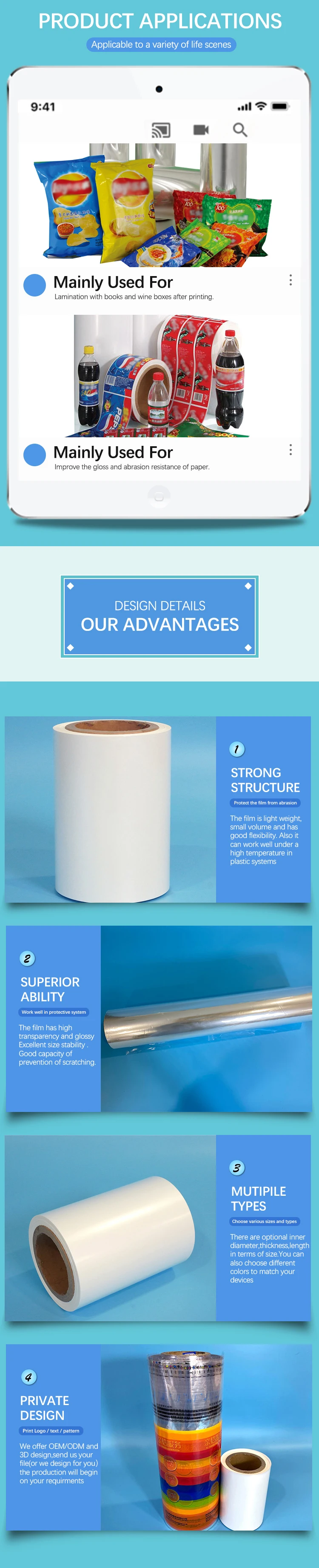 210 12 28 37 Micron 48Micron Bopp 48Um Roll Hot Laminate Film 35 Micron Plastic Film Transparent 360 Mm For Packing