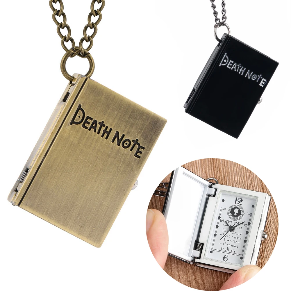 Steampunk Cool Death Note Quartz Pocket Watch Small Size Black Book Shape Necklace Pendant Men Women Children Birthday Gifts