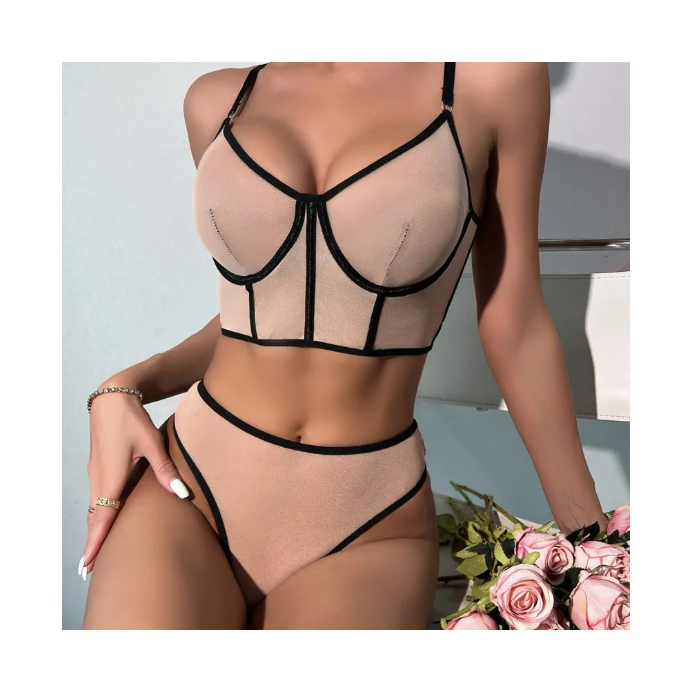 New Arrival Sexy Mesh See-through Fishbone Slimming Bra And G String 2 Piece Underwear Sets Teen Girls Erotic Lingerie