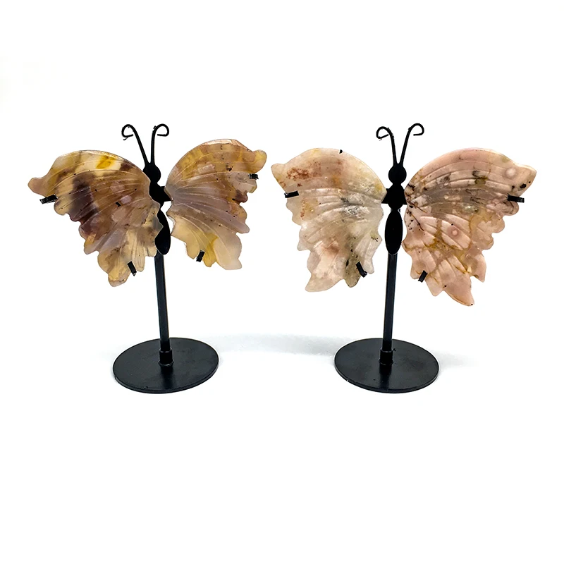 Natural Crystal Crafts Hand Made Cherry agate mini Butterfly wings heading Crystal Wing for gifts and decoration