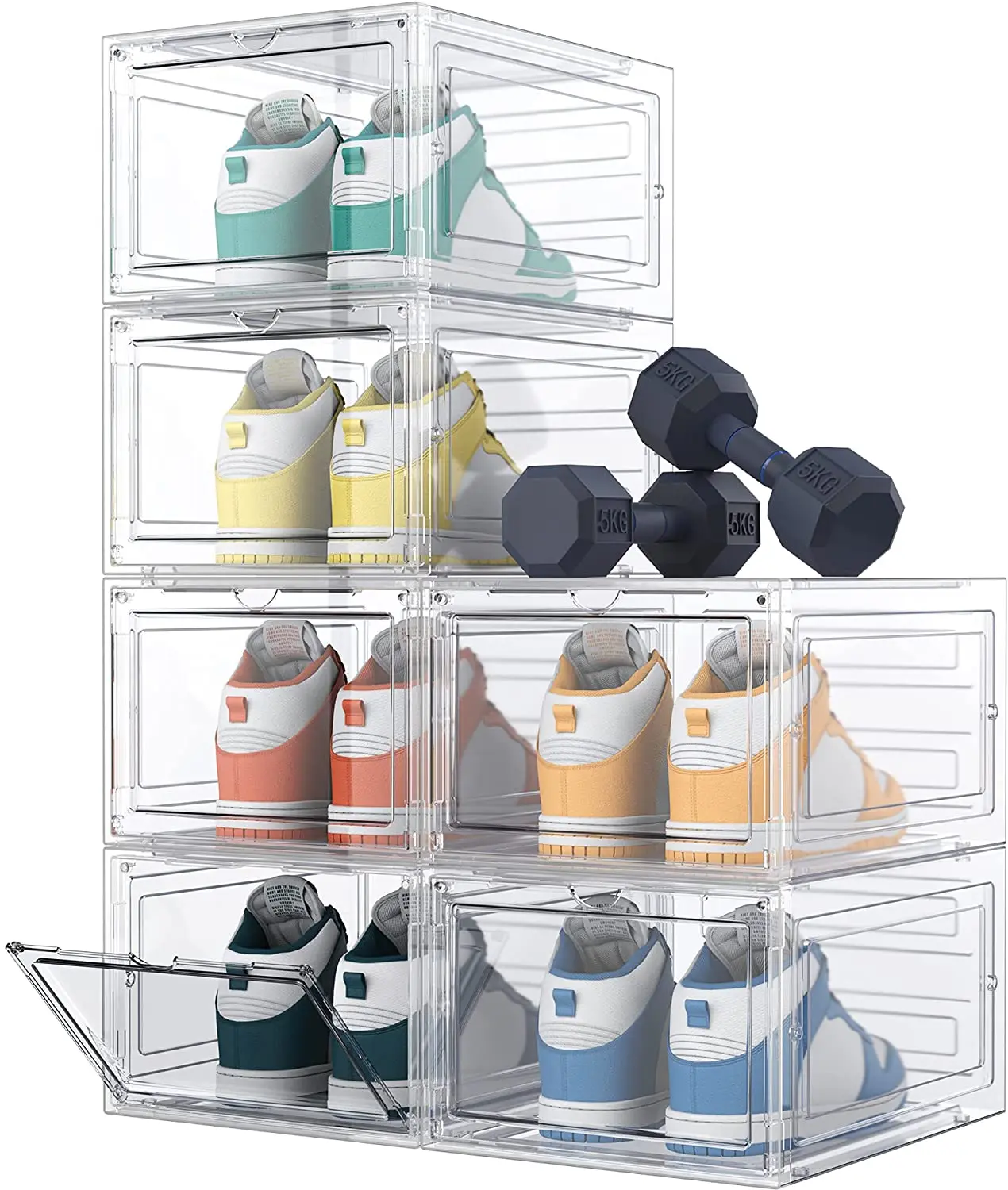 Wholesale Transparent Plastic Sneaker Stackable Shoe Storage Boxes Drop Front Acrylic Drawer Type Magnetic Clear Shoe Box