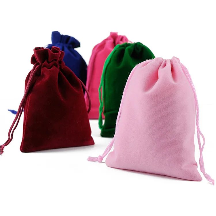Low Price Custom Colored Velvet Gift Sack Drawstring Jewelry Pouch Packaging Velvet Bag With Logo Printing