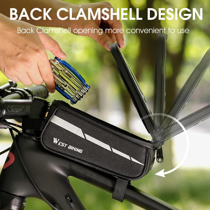 WEST BIKING New Design Touch Screen Cycling Bike Frame Bag Phone Holder Bicycle Bag Smooth Upper Pipe Large Capacity Bike Bag