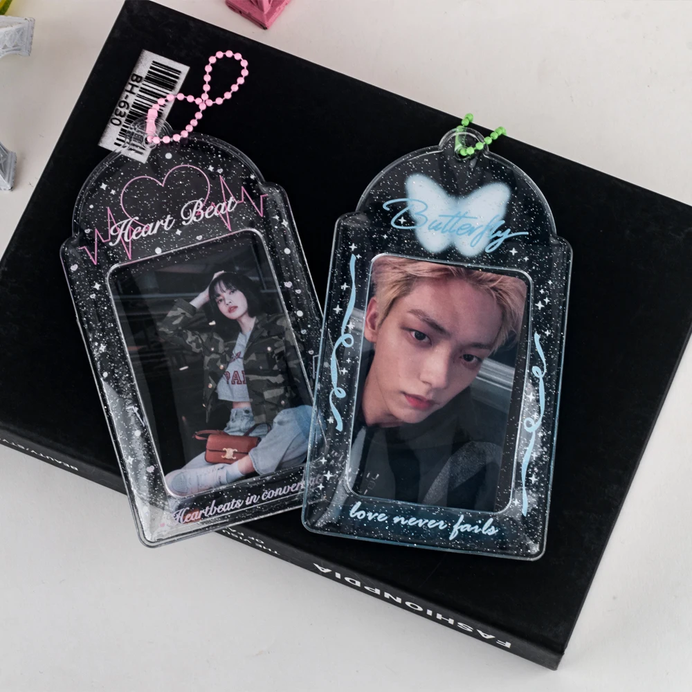 Custom kpop PC photocard holder PVC transparent glitter holographic effect card Sleeve Wholesale