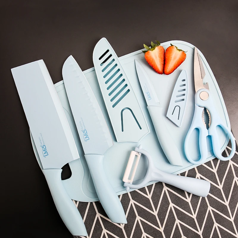 Fruit Paring Kitchen Knife Block Set Stainless Steel With Cutting Board