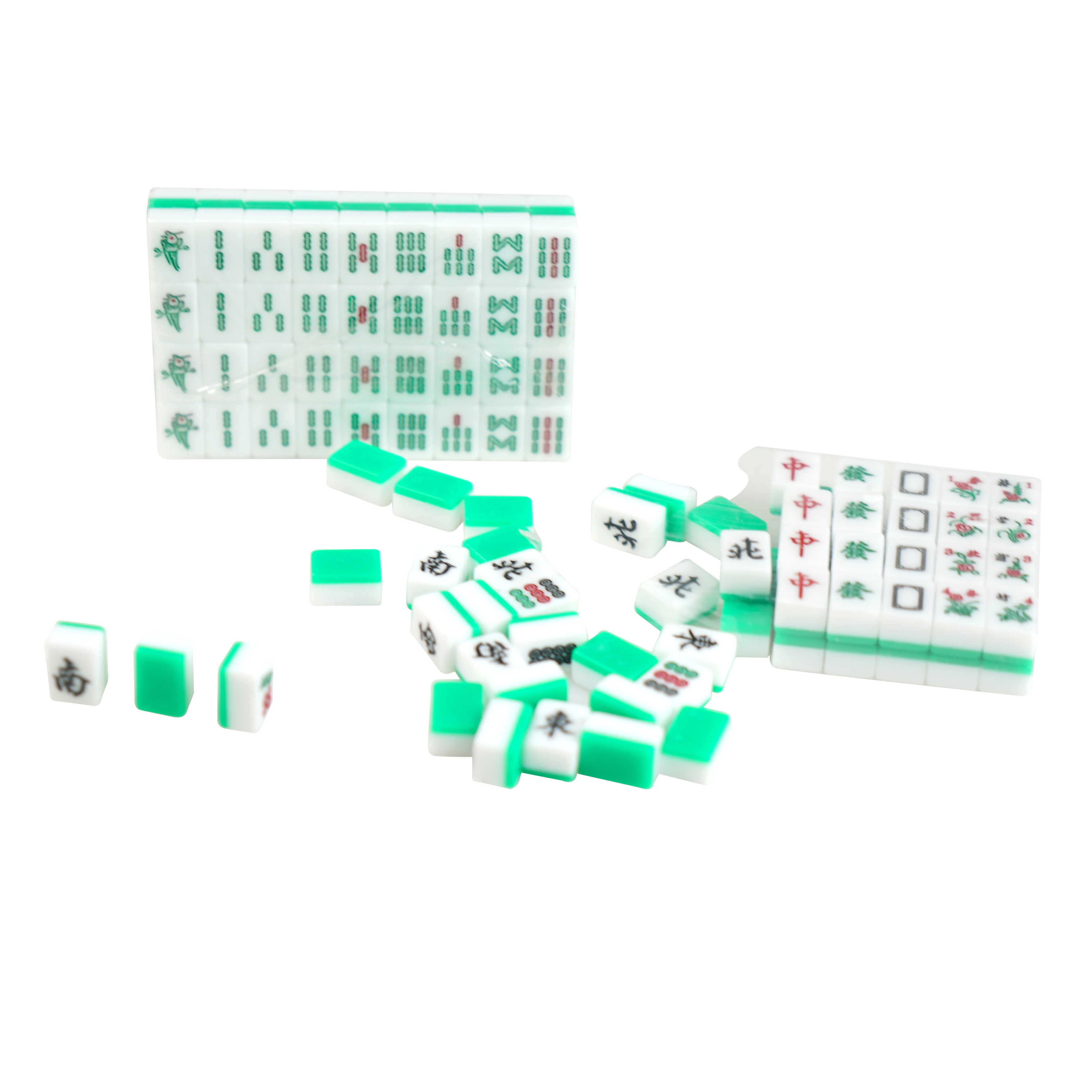 Green Mini American Travel Mahjong Game Tiles Scratch-Resistant Acrylic Traditional Chinese Style Mahjong Jeu Tiles Set