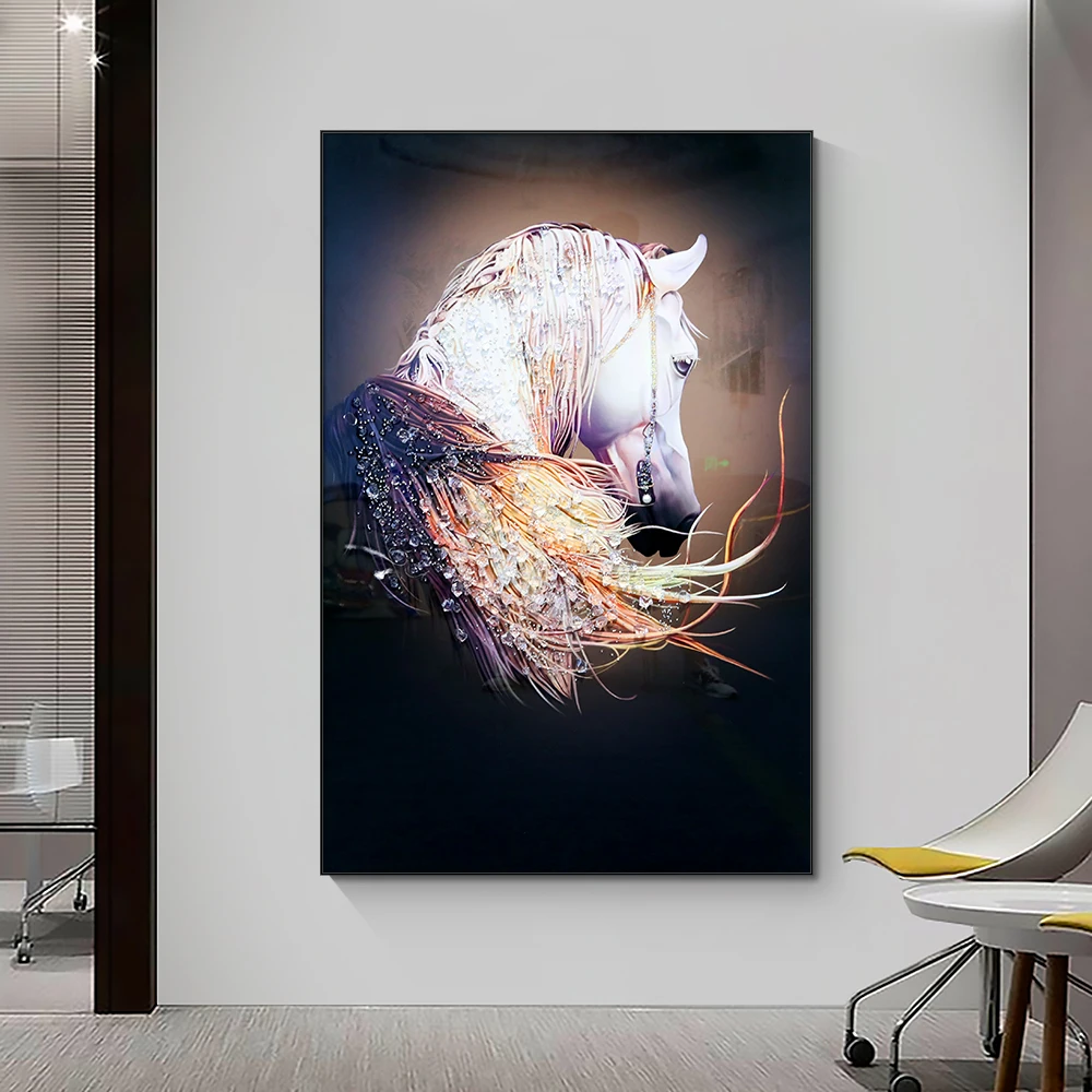 Modern luxury hotel living room decorated animated horse still life diamond painting 3D wall art crystal porcelain painting