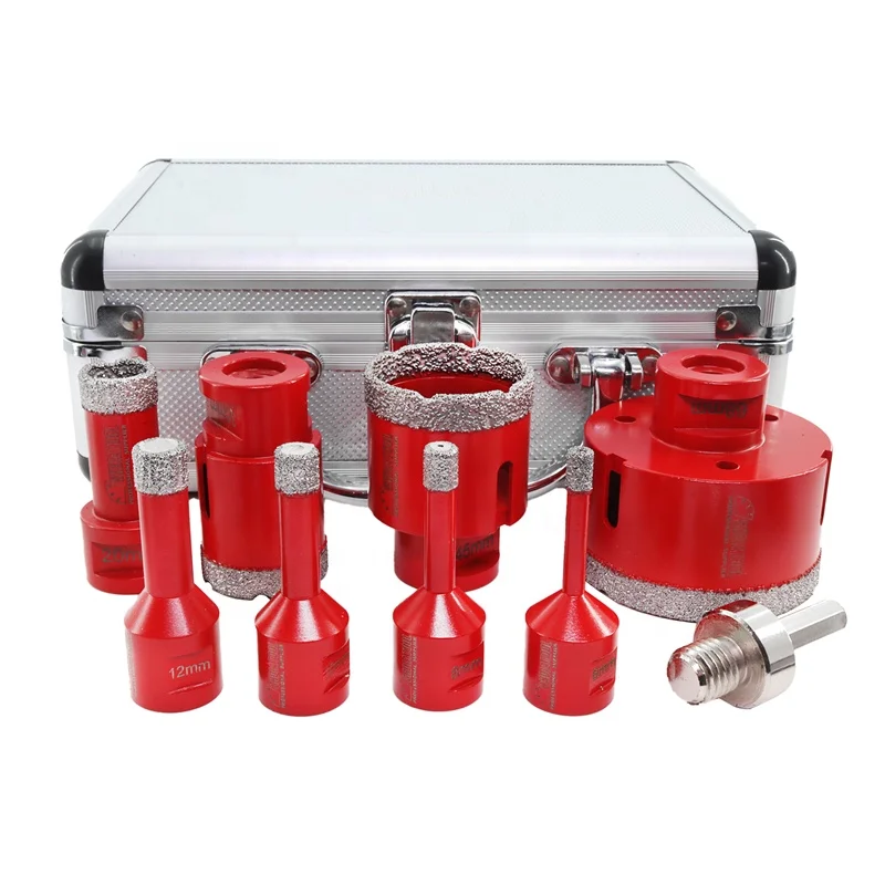 1set/9pcs M14 Vacuum Brazed Diamond Drill Bits Set with box 6+8+10+12+20+35+45+68+HEX Tile Hole Saw Kit Marble Drilling Cutter
