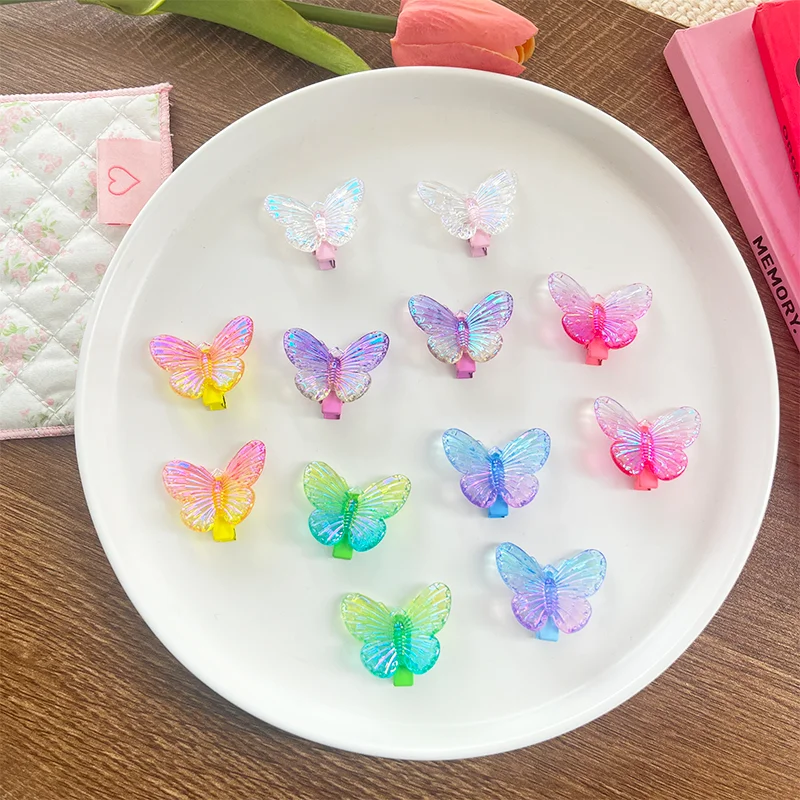 Spring and summer transparent gradient resin butterfly hairpin children's cute versatilepersonalized hairpin ribbongrosgrain