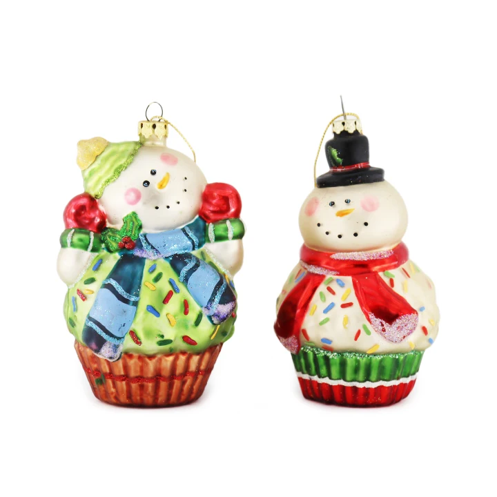 2022 Creative Cartoon Christmas Dessert Series Glass Snowman With Hat Cake Cup Ornaments For Hanging Tree Decoration Toys