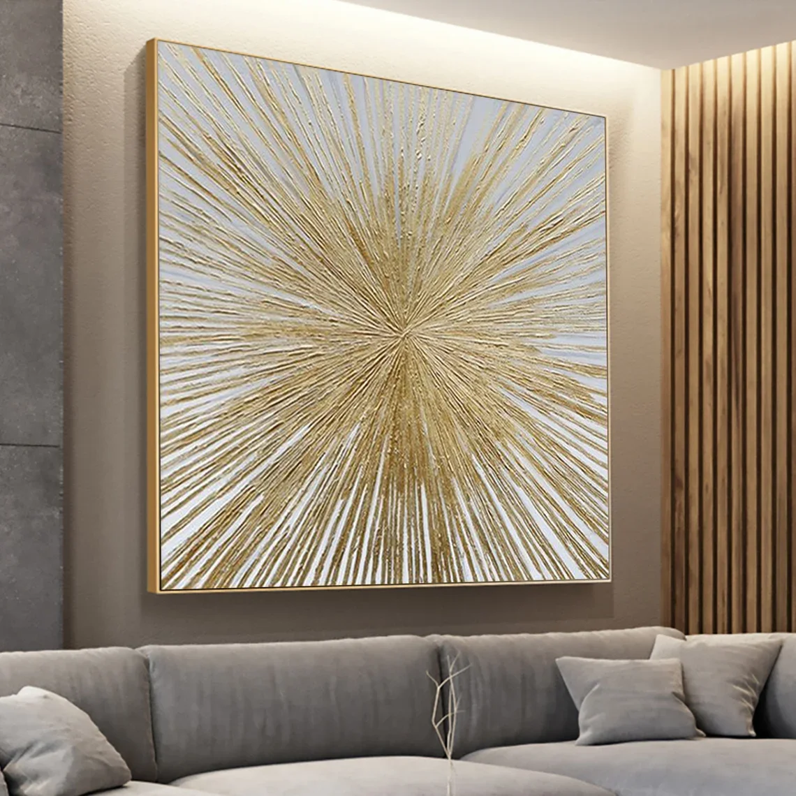 Large Golden Circle Oil Painting on Canvas Abstract Original Minimalist Gold Leaf Texture Acrylic Painting Living Room Wall Art