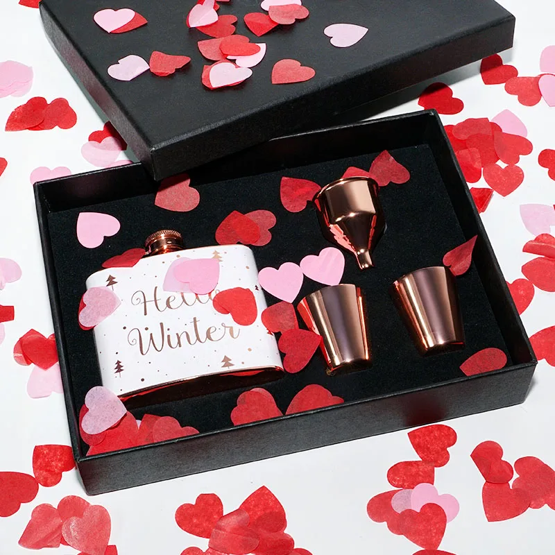 Hip Flask Gift Set, Hip Flasks for Liquor for Lover, 8 Oz Rose Gold Hip Flask Set