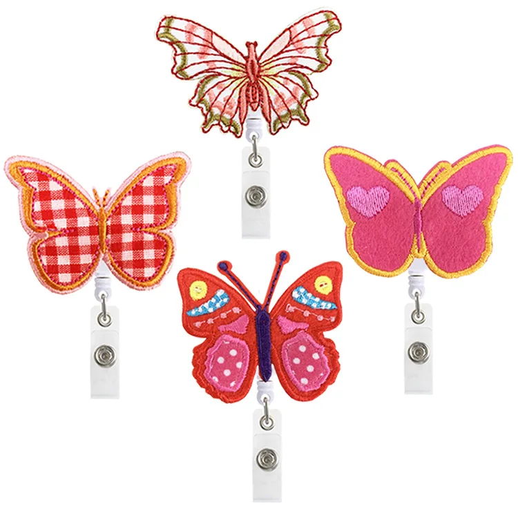 Spot Color Plaid Butterfly Felt Retractable Badge Embroidery Certificate Buckle Customized Badge Holder