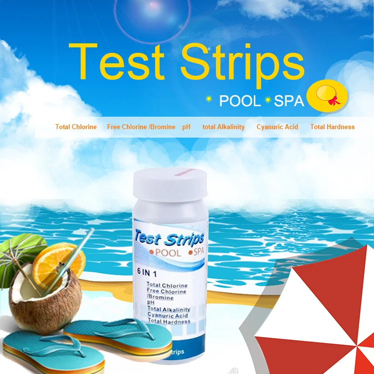 6-Way Swimming Pool Test strips Water Chlorine Test Strips Kit - 50 Tests