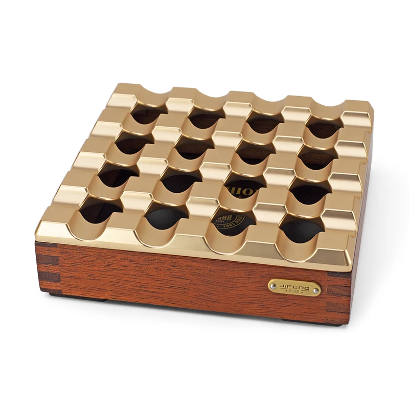 JIFENG JF-2020 Роскошная металлическая и деревянная основа квадратная большие размеры ветрозащитная пепельница для сигар внутреннего или наружного использования с крышкой