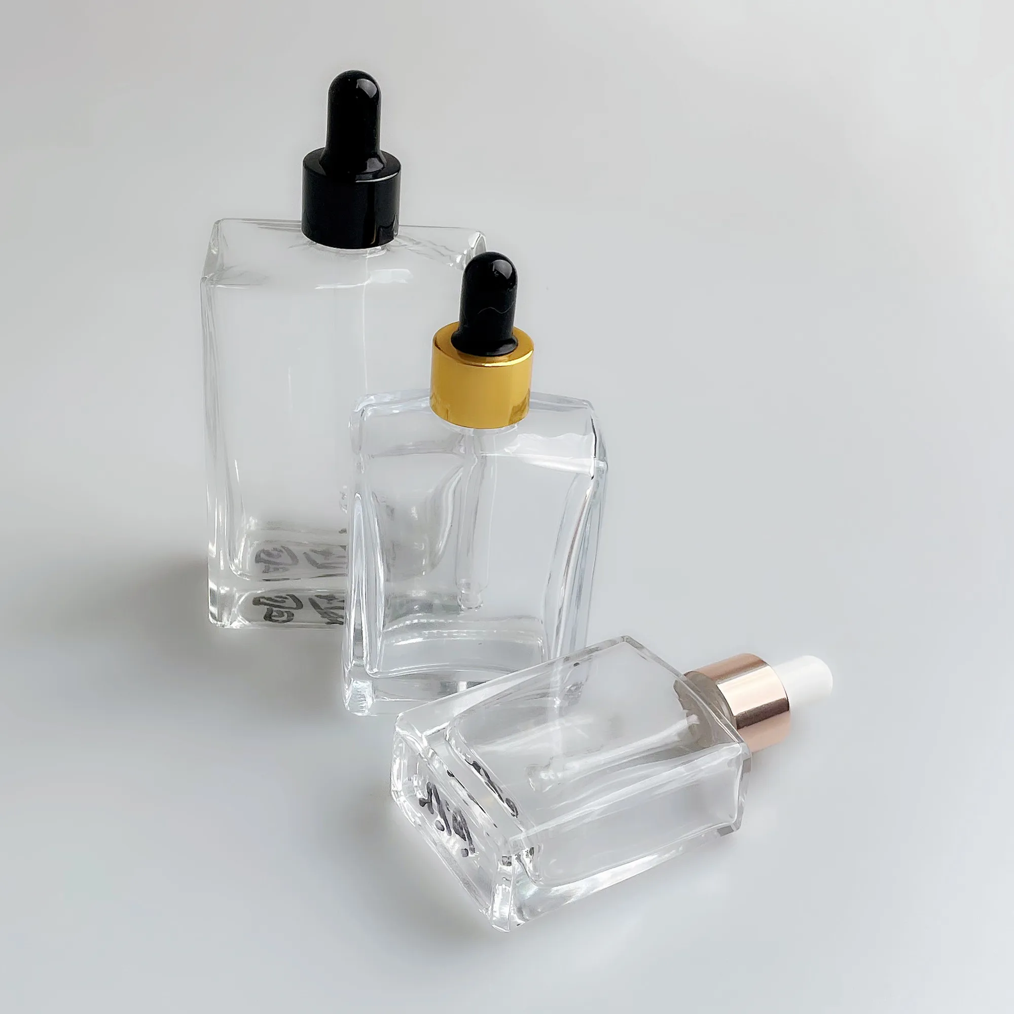 square shoulder dropper bottle new design perfumes square glass dropper bottle clear glass with dropper