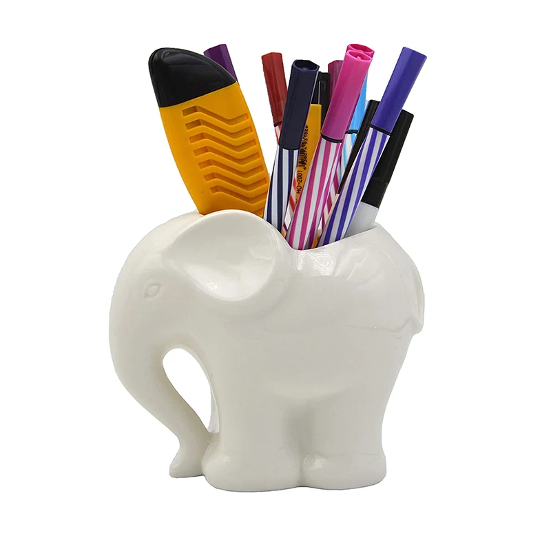 
Pen Holder Stand For Desk Elephant Shape Fancy Pen Holder Durable Ceramic Desk Organizer Makeup Brush Holder Perfect Gift 
